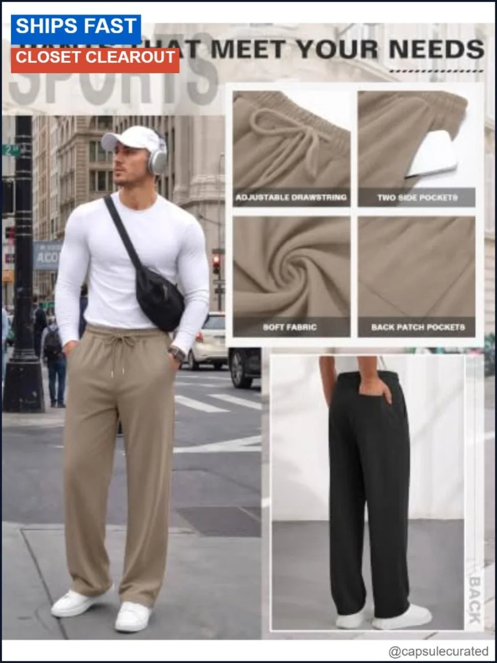 3 Pack Men's Lightweight Sweatpants Drawstring Pockets